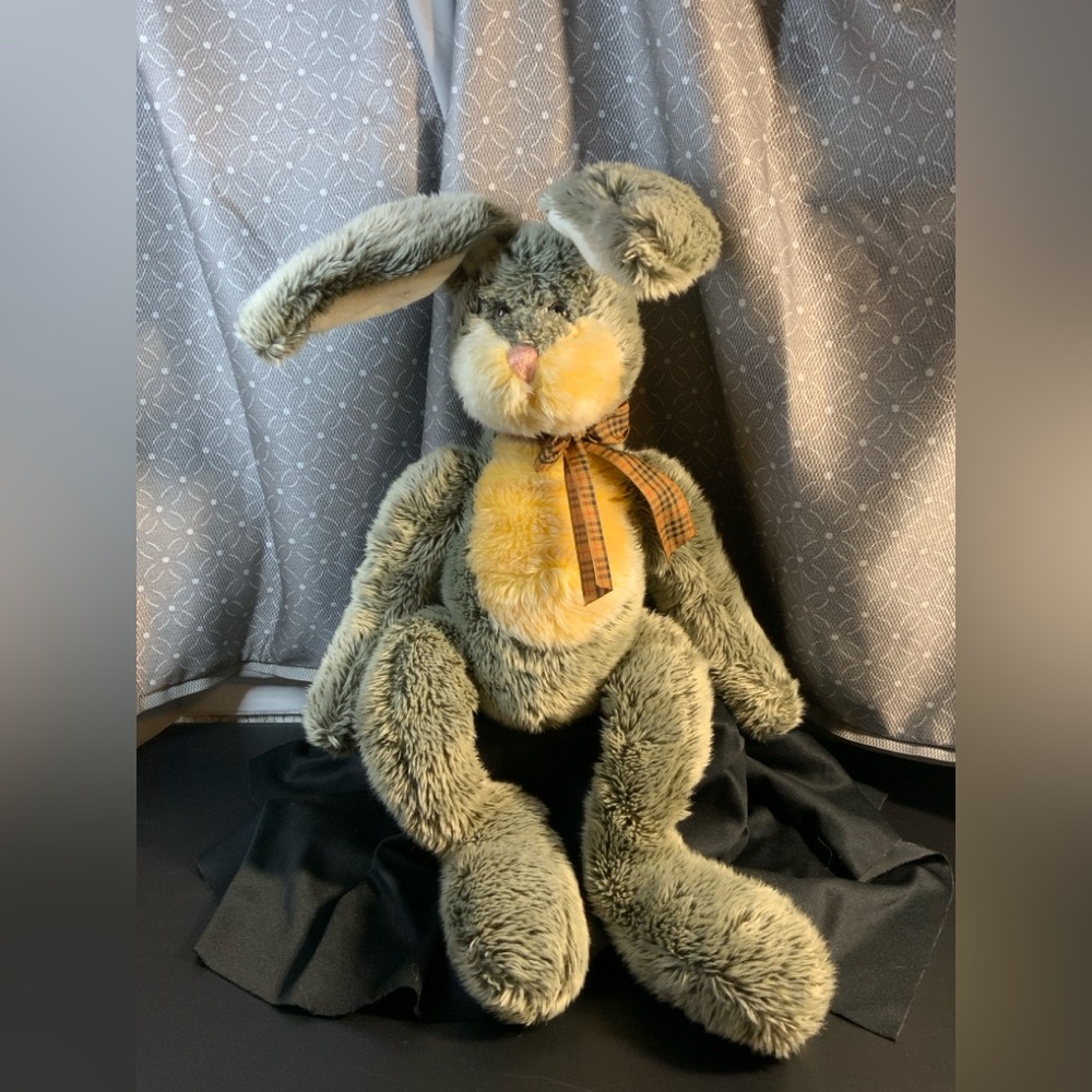 Vintage Russ Berrie HAMILTON Bunny Rabbit Plush Posable Ears Plaid bow 18”